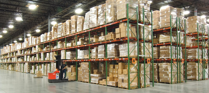 Pallet rack rows in a central Illinois warehouse