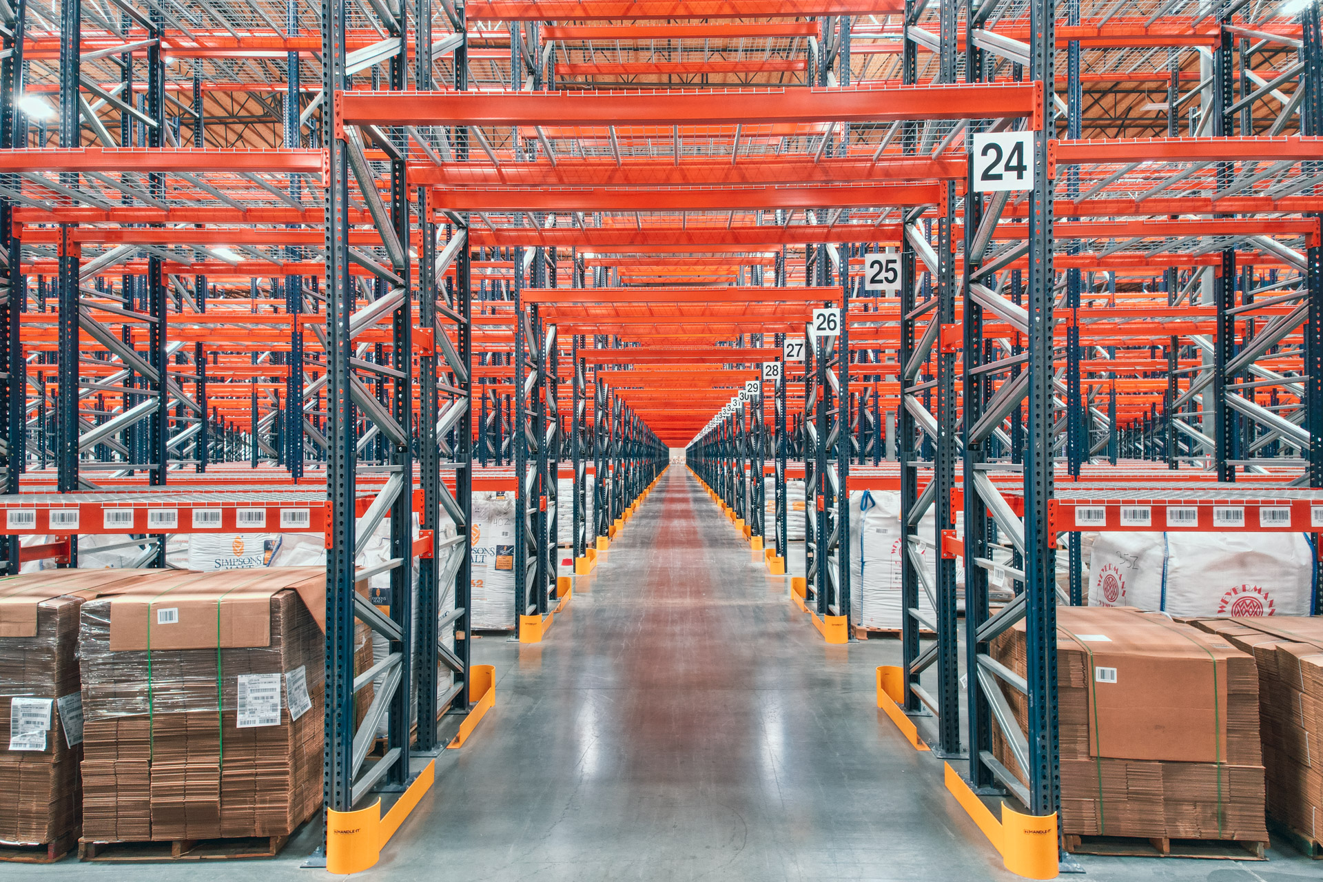 Storage racks lining a warehouse aisle